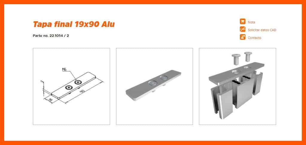 Tapa para perfil de aluminio 19x90